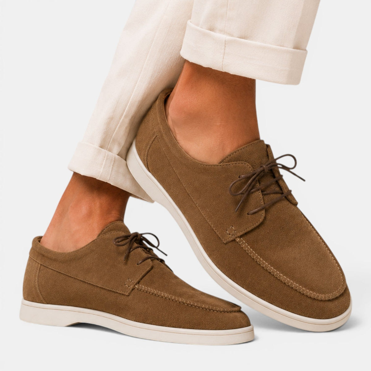 Rowenfield Men's Moccasin Shoes Suede-Look Lace-Up