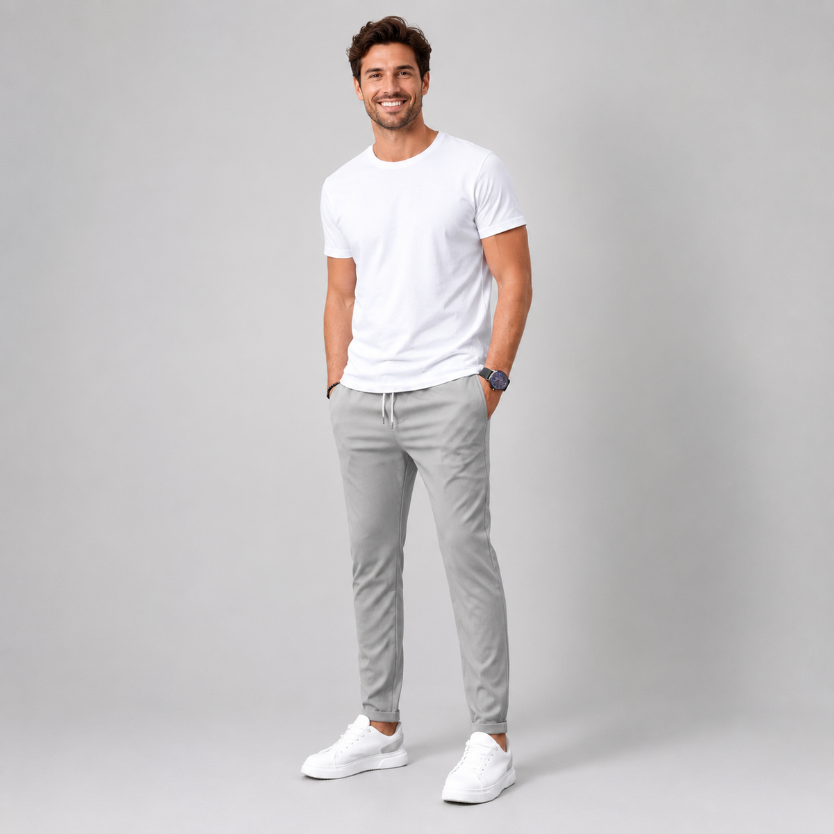 Rowenfield Men's Slim Fit Drawstring Trousers with Tapered Leg
