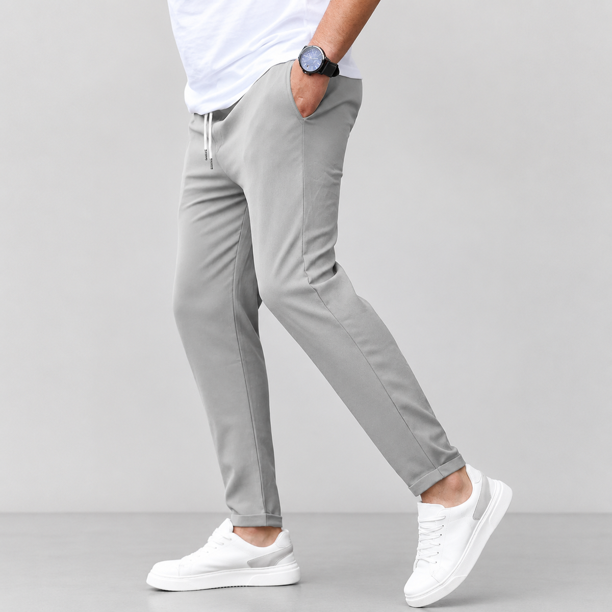 Rowenfield Men's Slim Fit Drawstring Trousers with Tapered Leg