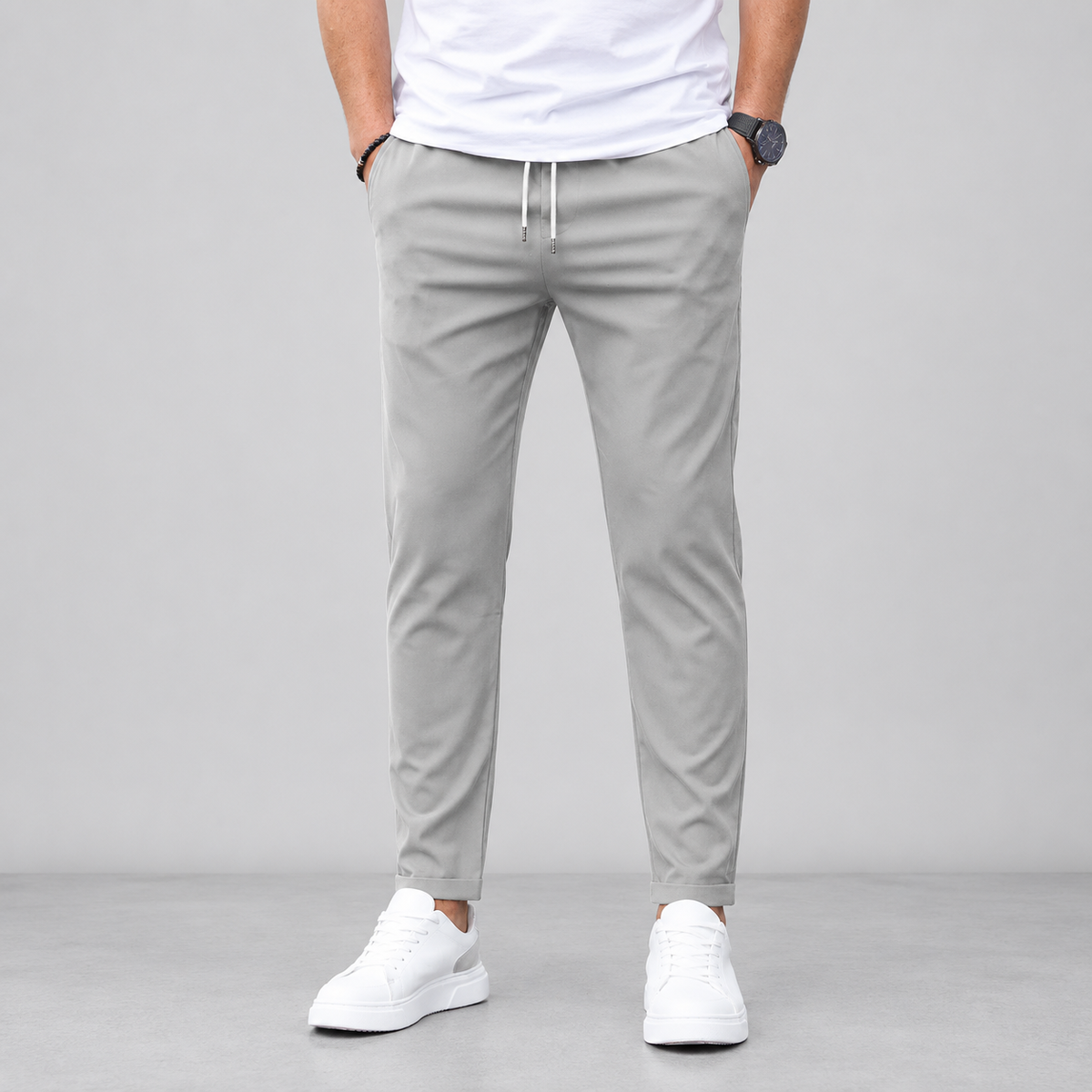 Rowenfield Men's Slim Fit Drawstring Trousers with Tapered Leg