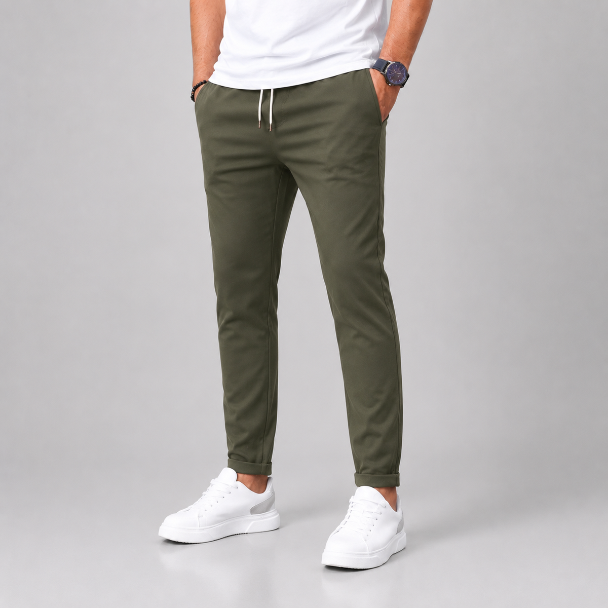 Rowenfield Men's Slim Fit Drawstring Trousers with Tapered Leg