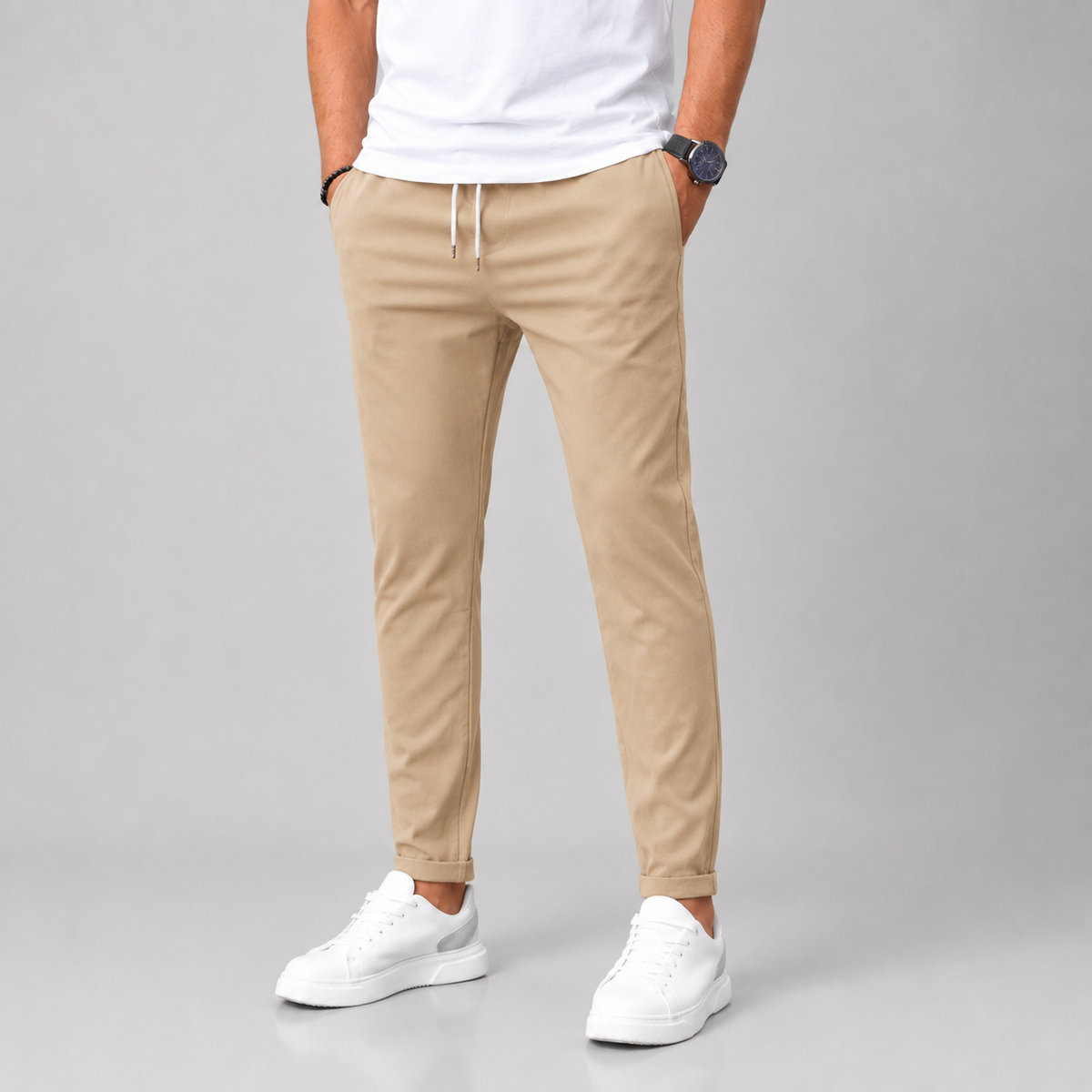 Rowenfield Men's Slim Fit Drawstring Trousers with Tapered Leg