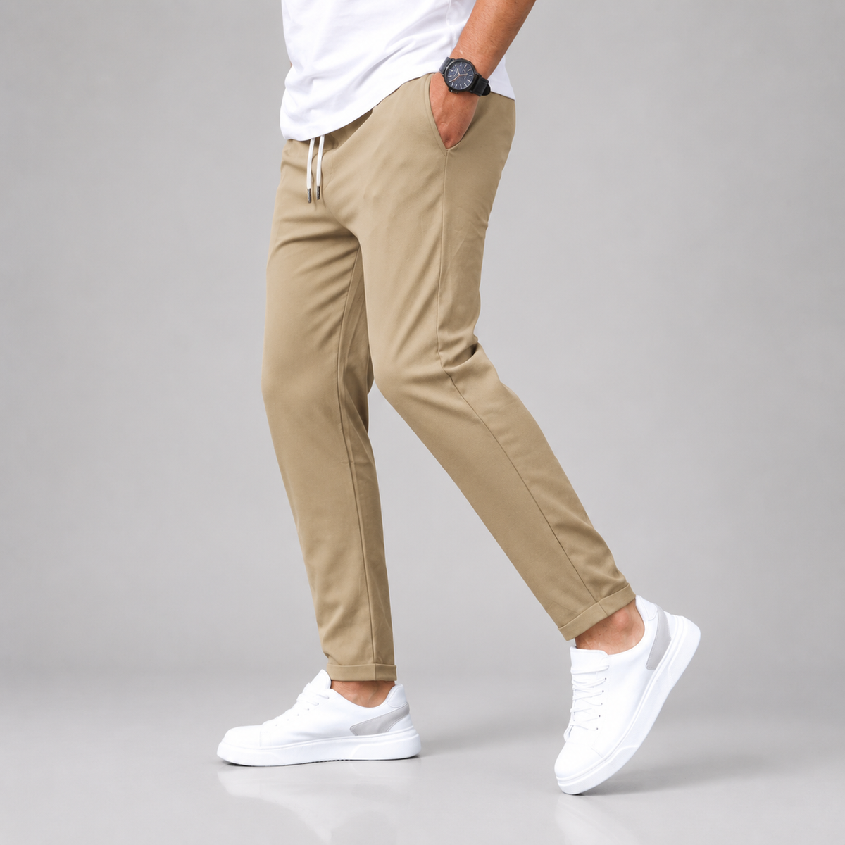 Rowenfield Men's Slim Fit Drawstring Trousers with Tapered Leg