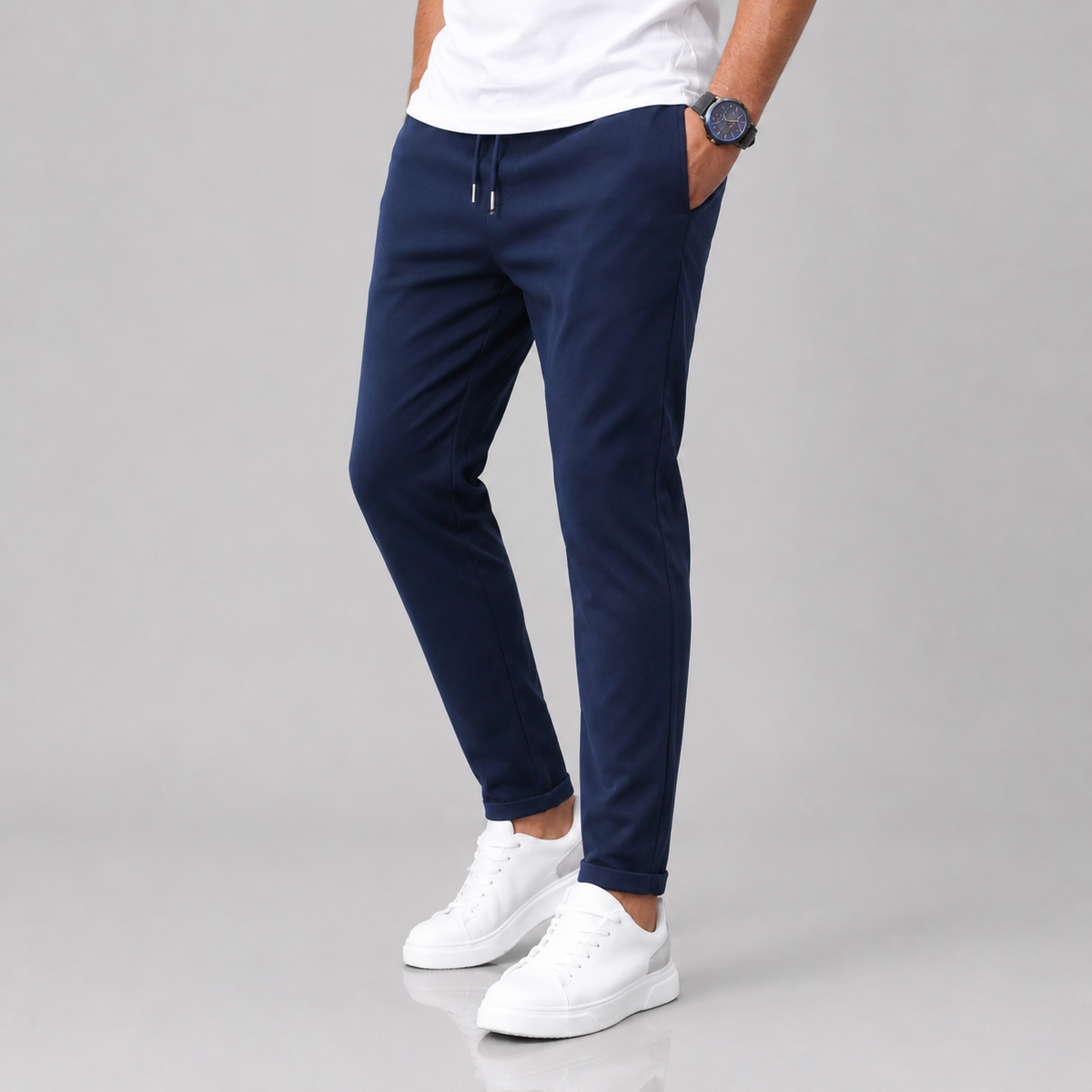 Rowenfield Men's Slim Fit Drawstring Trousers with Tapered Leg