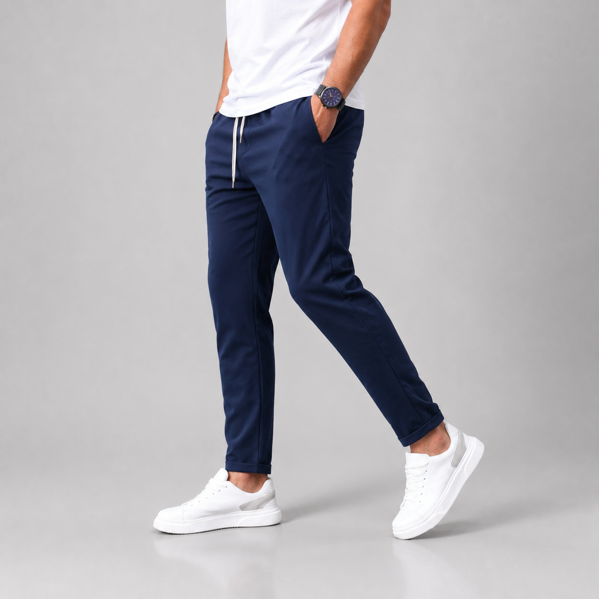 Rowenfield Men's Slim Fit Drawstring Trousers with Tapered Leg