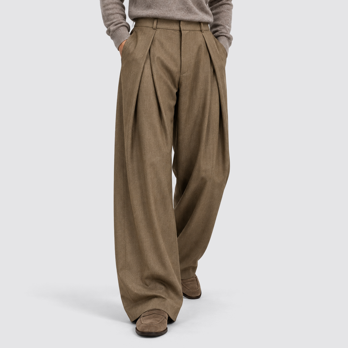 Rowenfield Wide Leg Pleated High Waist – Light Brown – 02