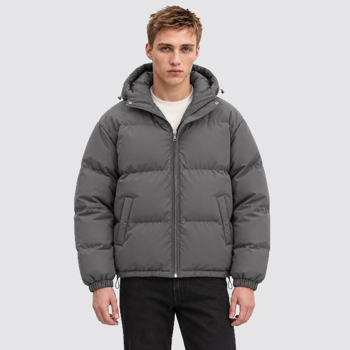 Rowenfield hooded puffer jacket - dark-grey - front