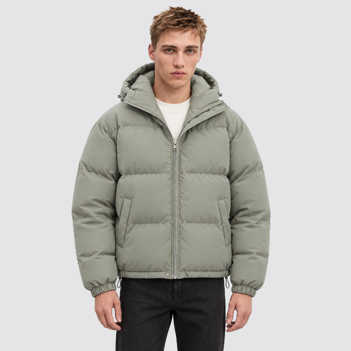 Rowenfield hooded puffer jacket - grayish-green - front
