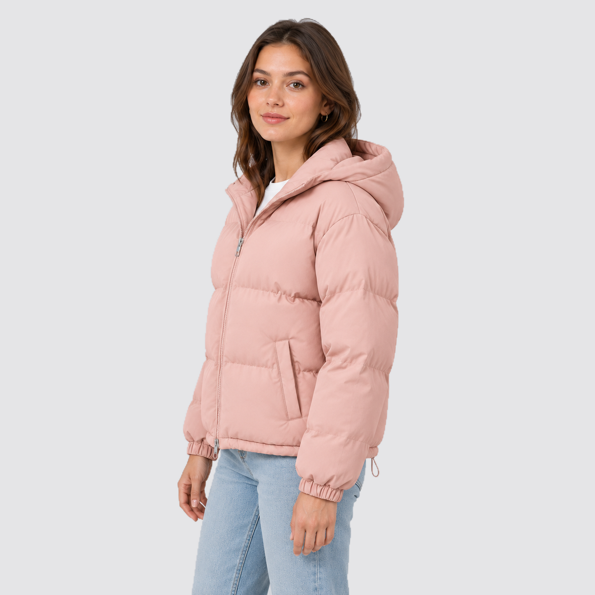 Rowenfield hooded puffer jacket - pink - side