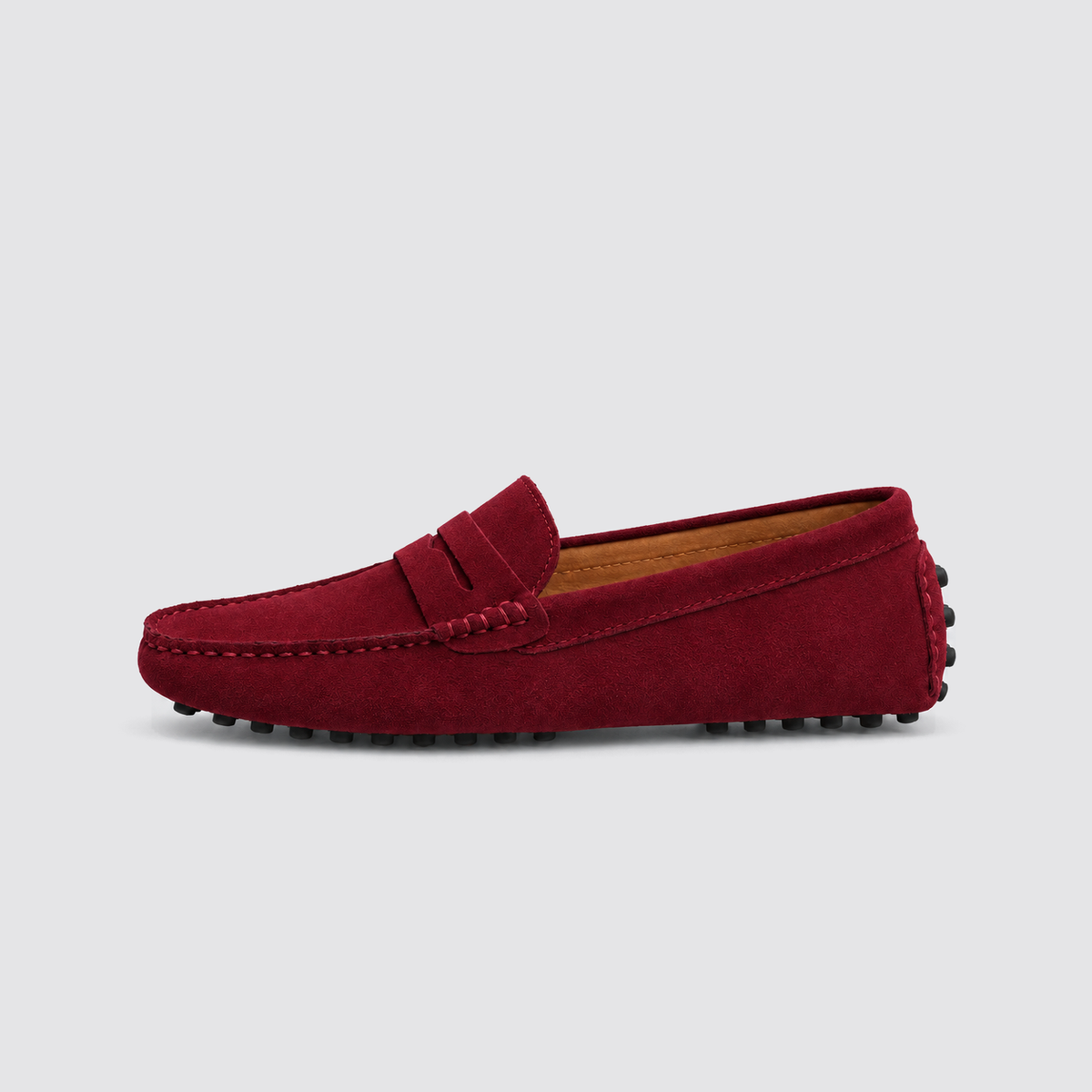 Red loafer, side view, background #e5e5e7