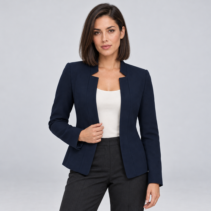 Rowenfield Women's Open Front Longline Blazer - Navy Blue - front studio view