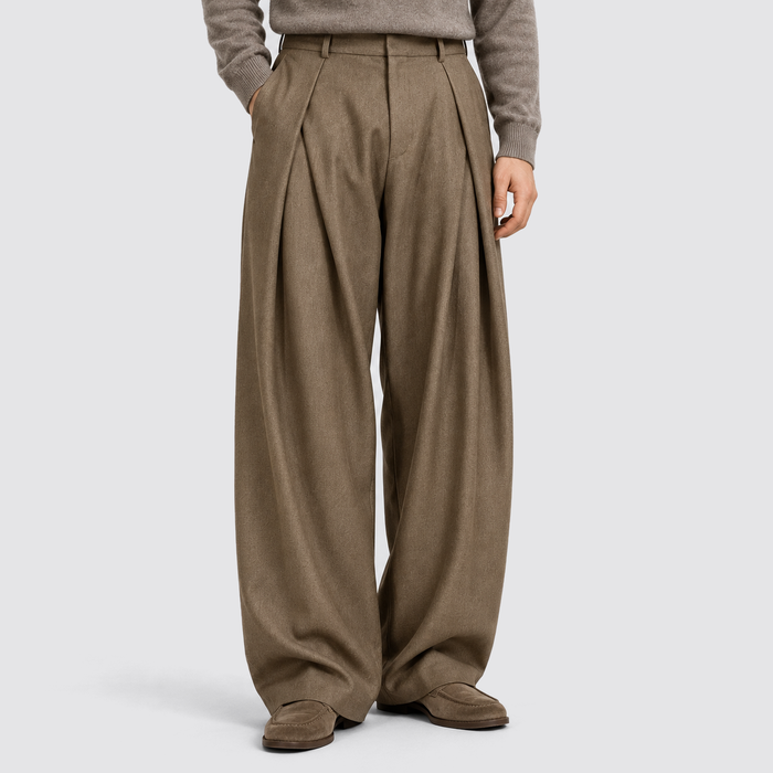 Rowenfield Wide Leg Pleated High Waist – Light Brown – 01