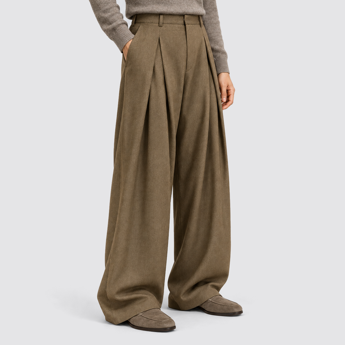 Rowenfield Wide Leg Pleated High Waist – Light Brown – 03