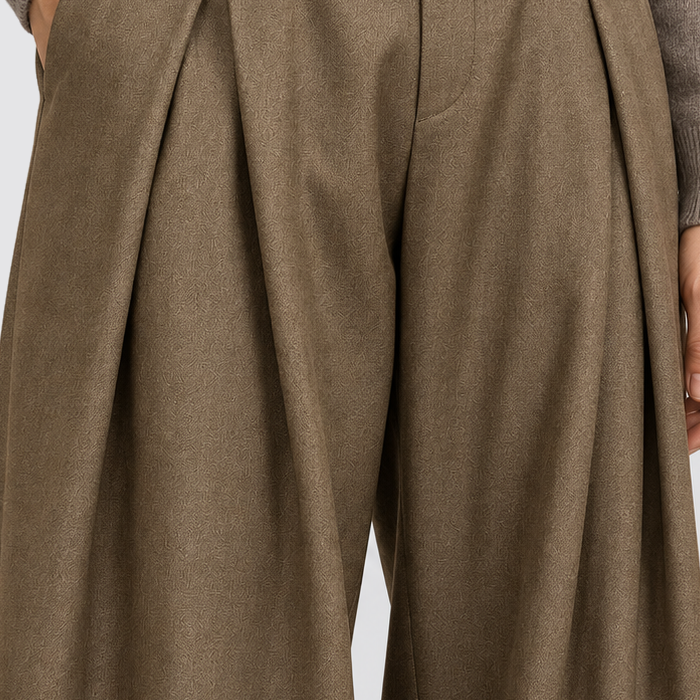 Rowenfield Wide Leg Pleated High Waist – Light Brown – 06