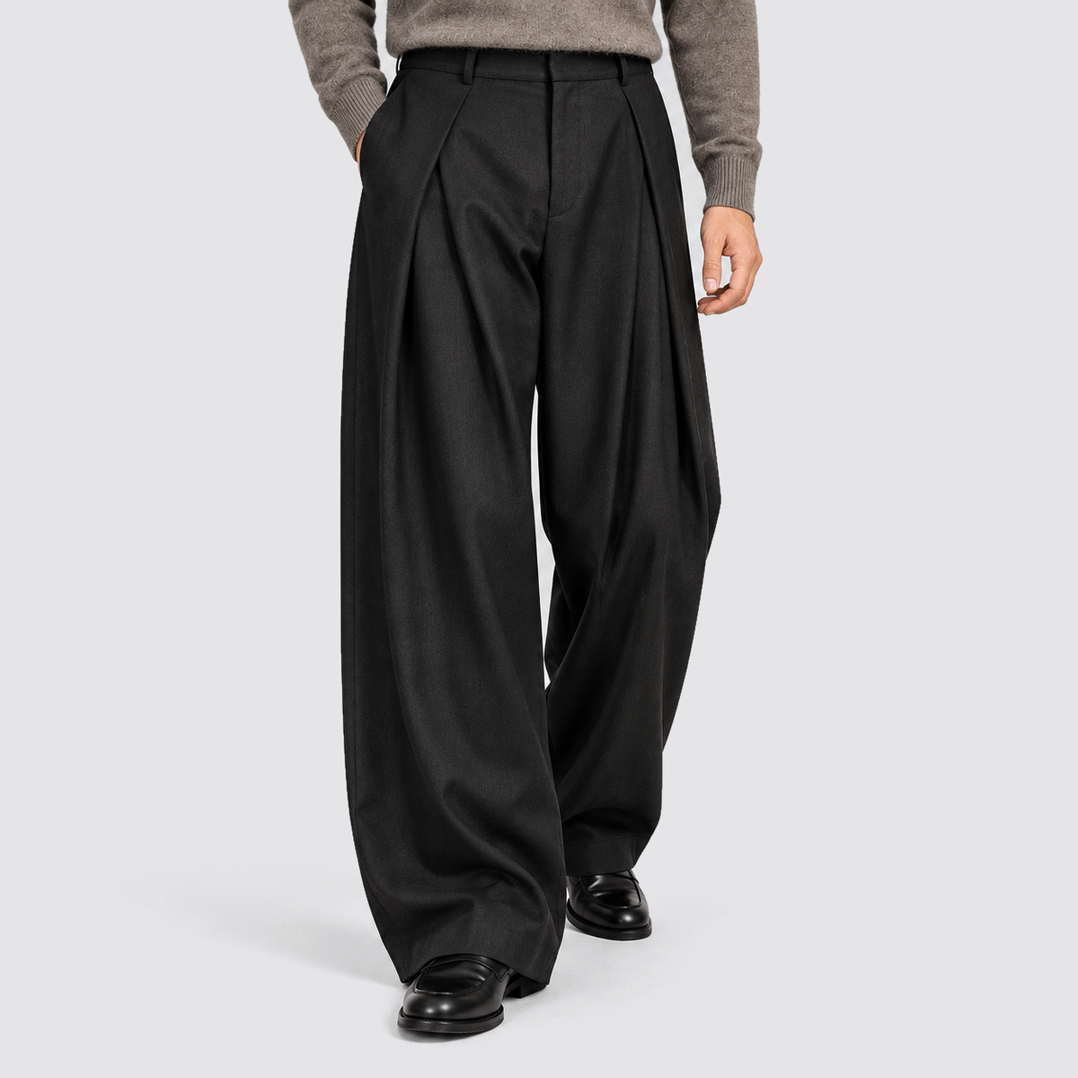 Rowenfield Wide Leg Pleated High Waist – Black – 02