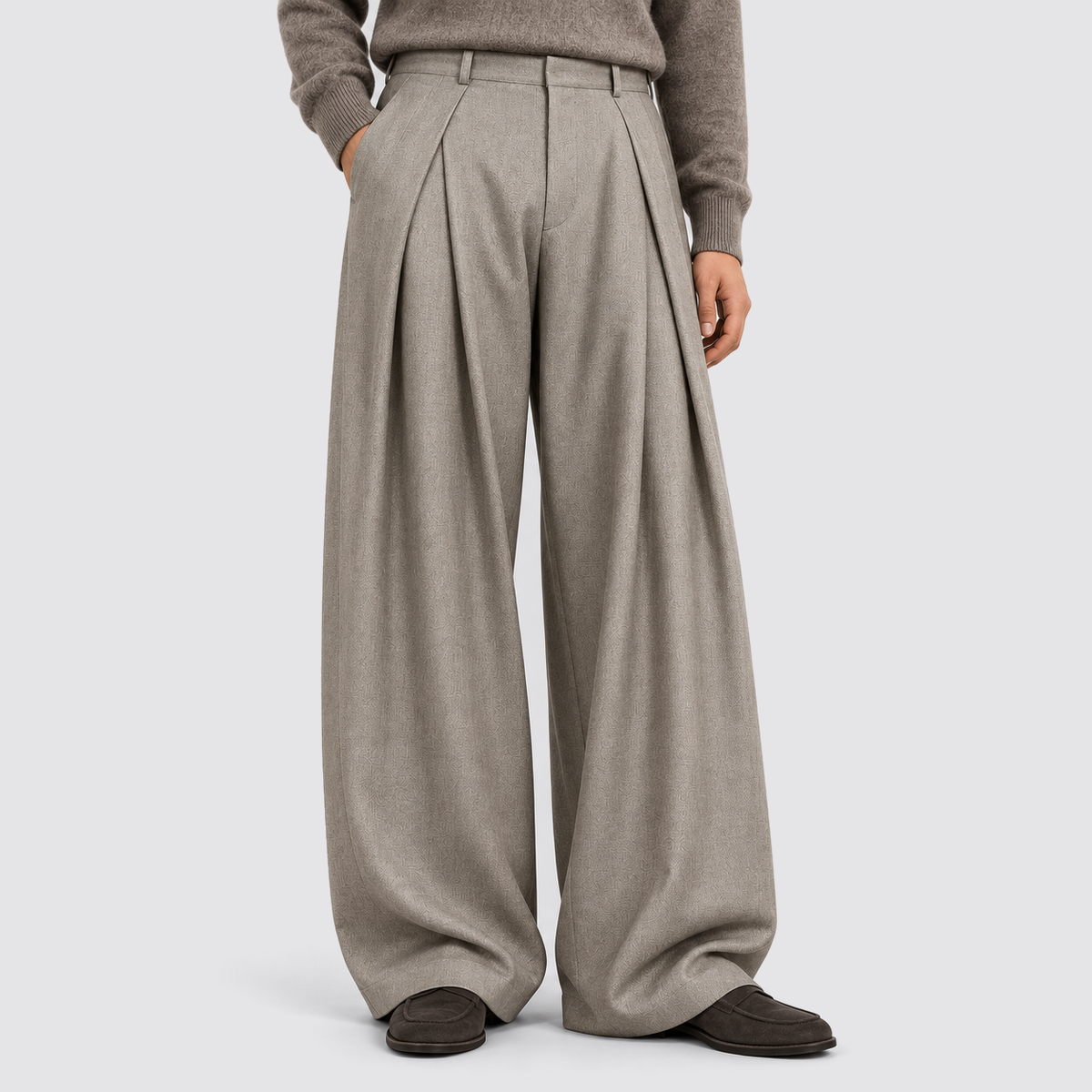 Rowenfield Wide Leg Pleated High Waist – gray – 01