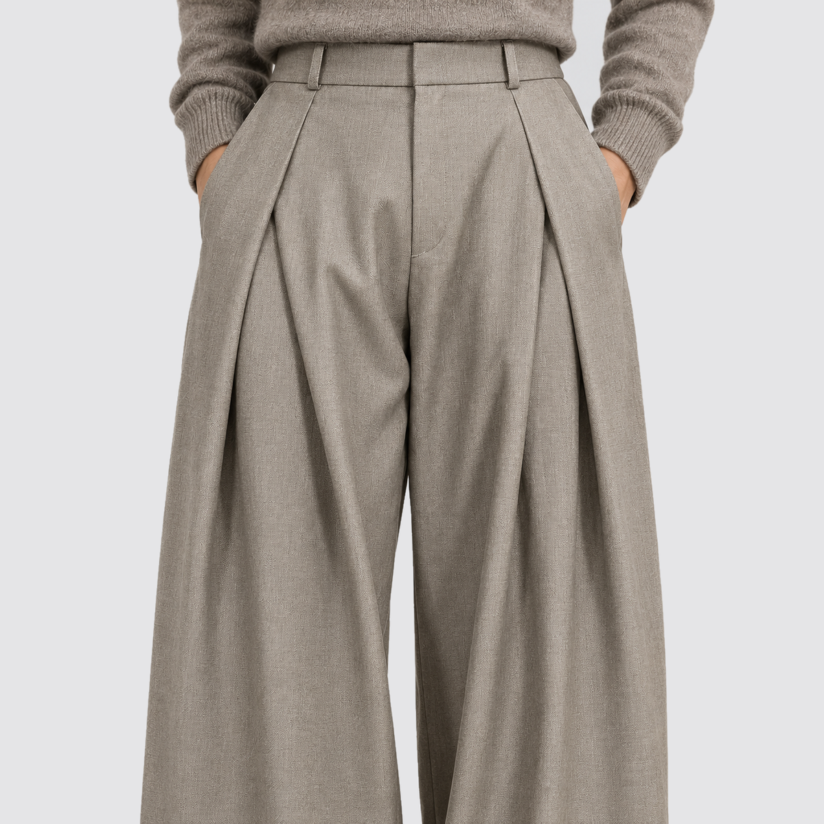 Rowenfield Wide Leg Pleated High Waist – gray – 05