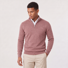 Rowenfield Men's Quarter-Zip Knitted Sweater with Stand Collar Pink studio product photo