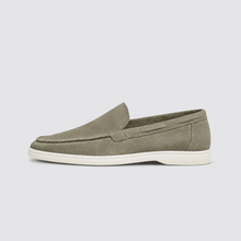 Olive Green suede loafer, side profile