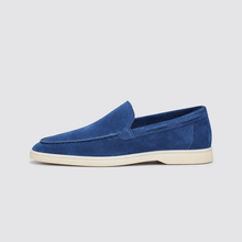 Deep Blue suede loafer, side profile