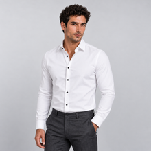 Rowenfield Men's Wrinkle-Free Formal Shirt – White (Black Buttons) – front
