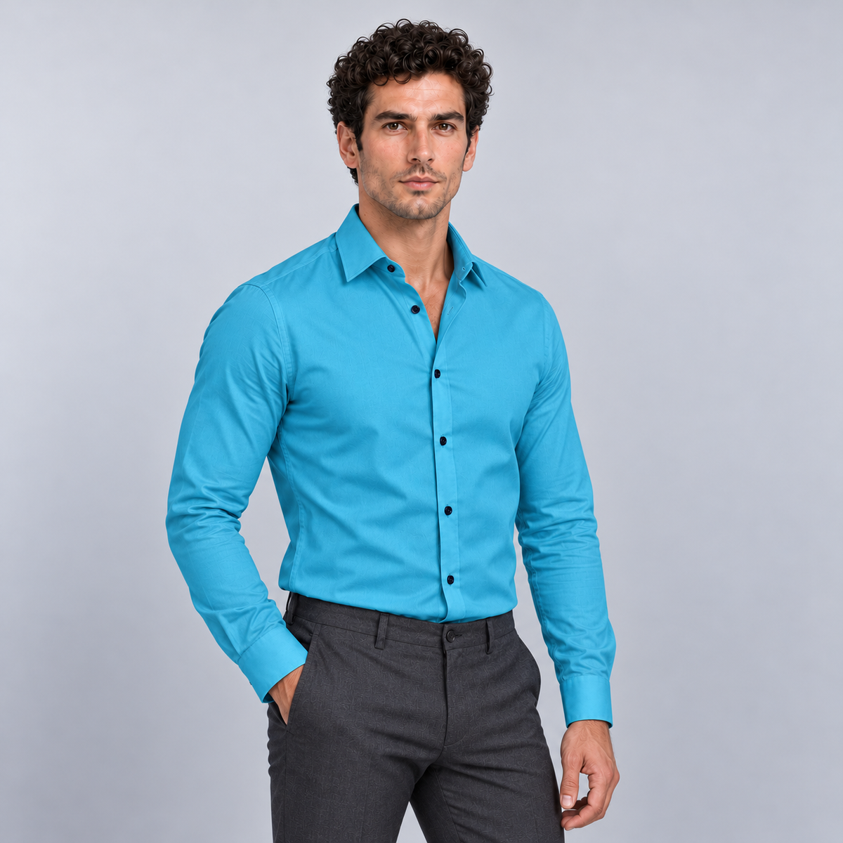 Rowenfield Men's Wrinkle-Free Formal Shirt – Turquoise – front