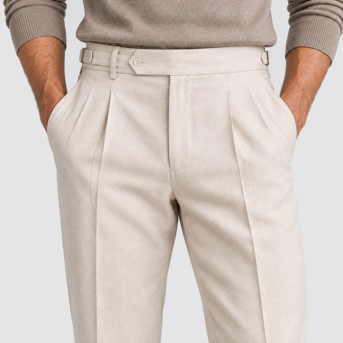 Rowenfield Tailored Fit Trousers – taille-detail-beige