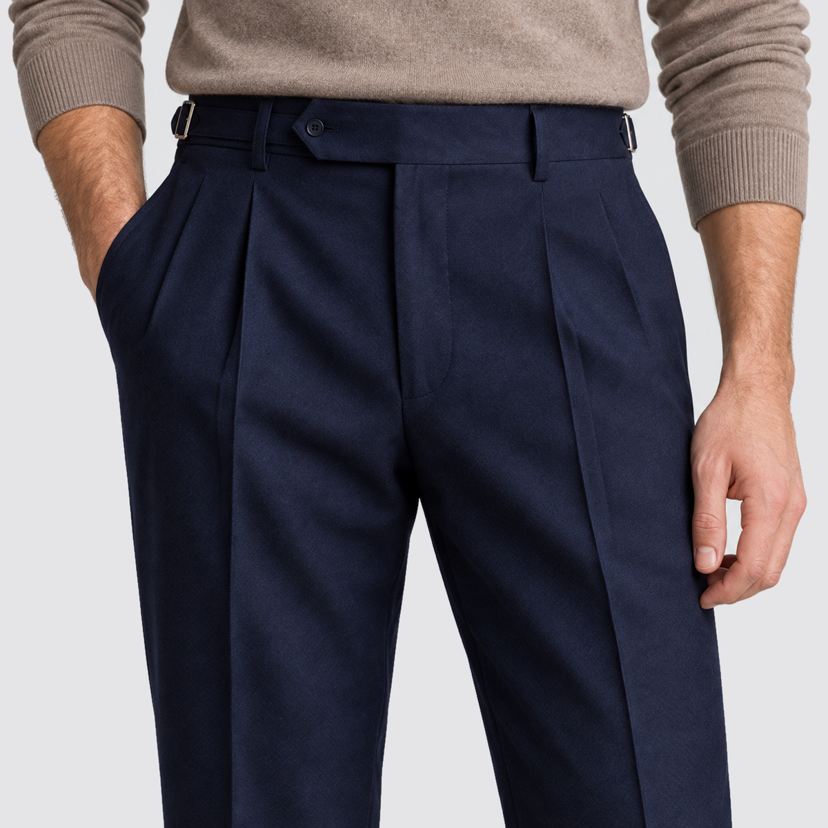 Rowenfield Tailored Fit Trousers – taille-detail-navy