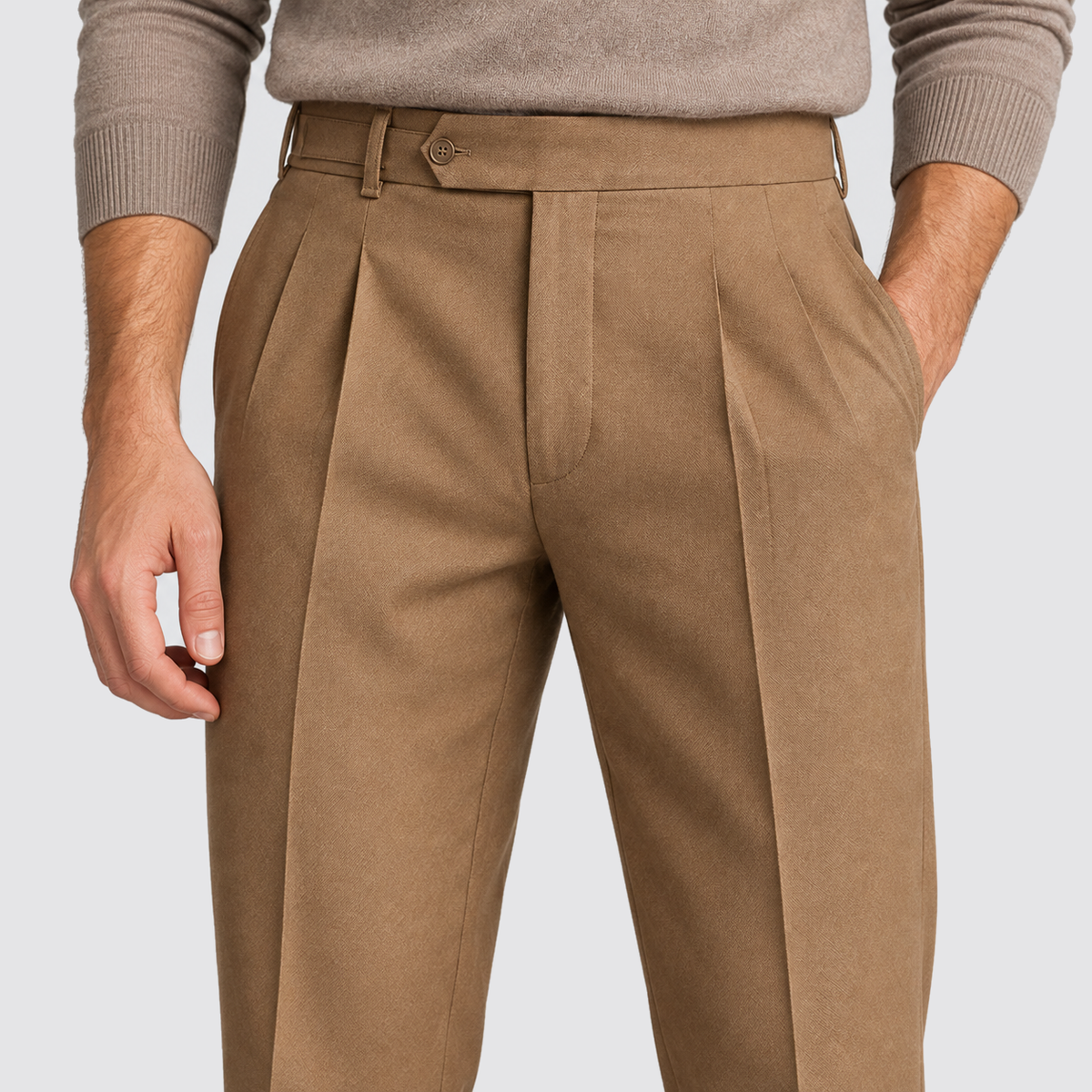 Rowenfield Tailored Fit Trousers – taille-detail-brown