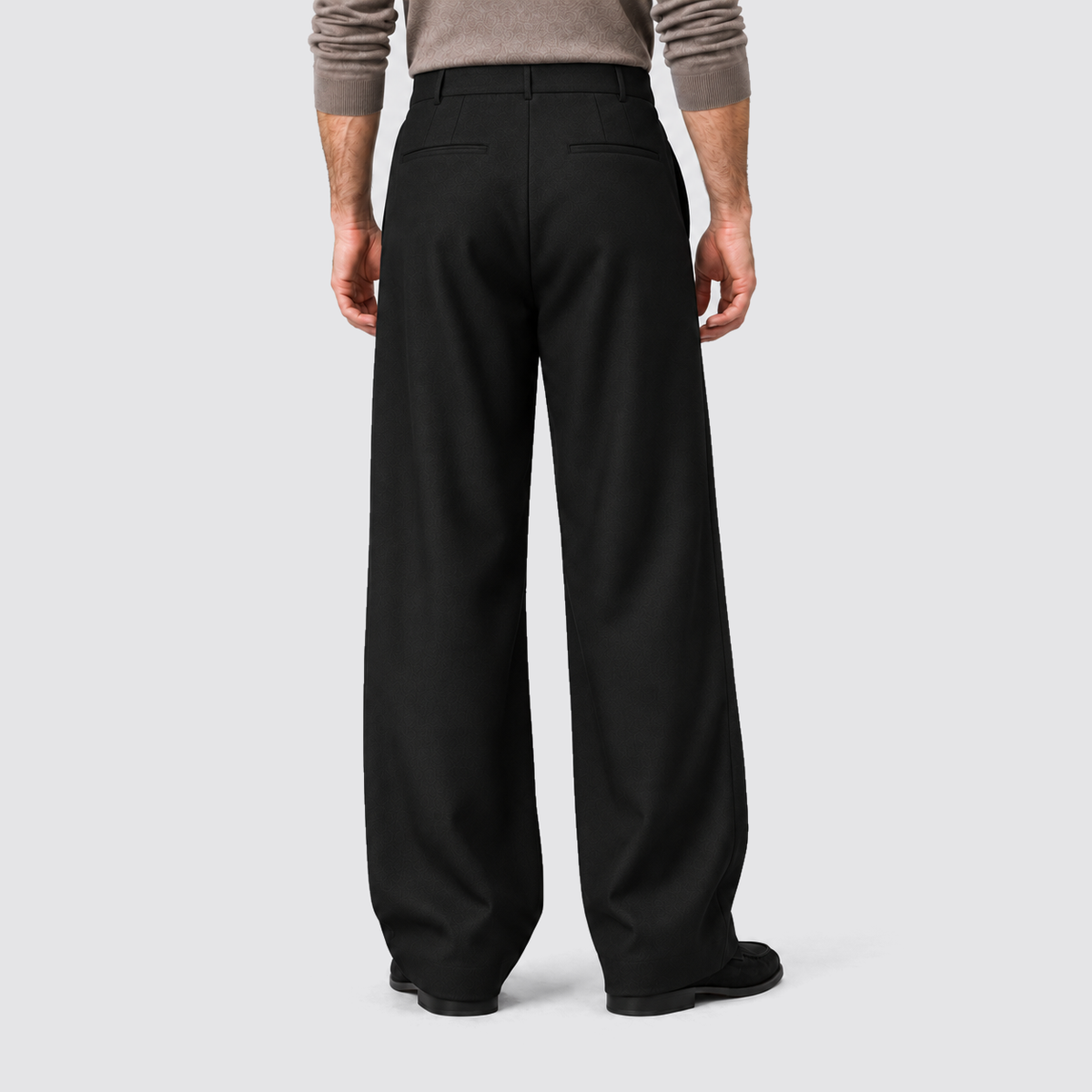 Rowenfield black wide leg trousers with front pleats - rear view