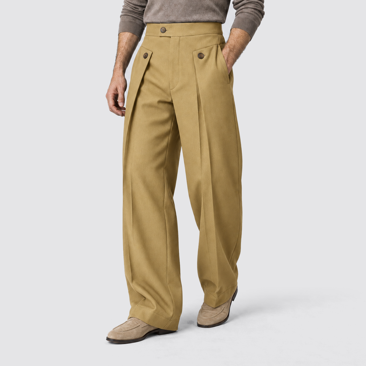 Rowenfield wide leg trousers - Khaki - ontspannen driekwart