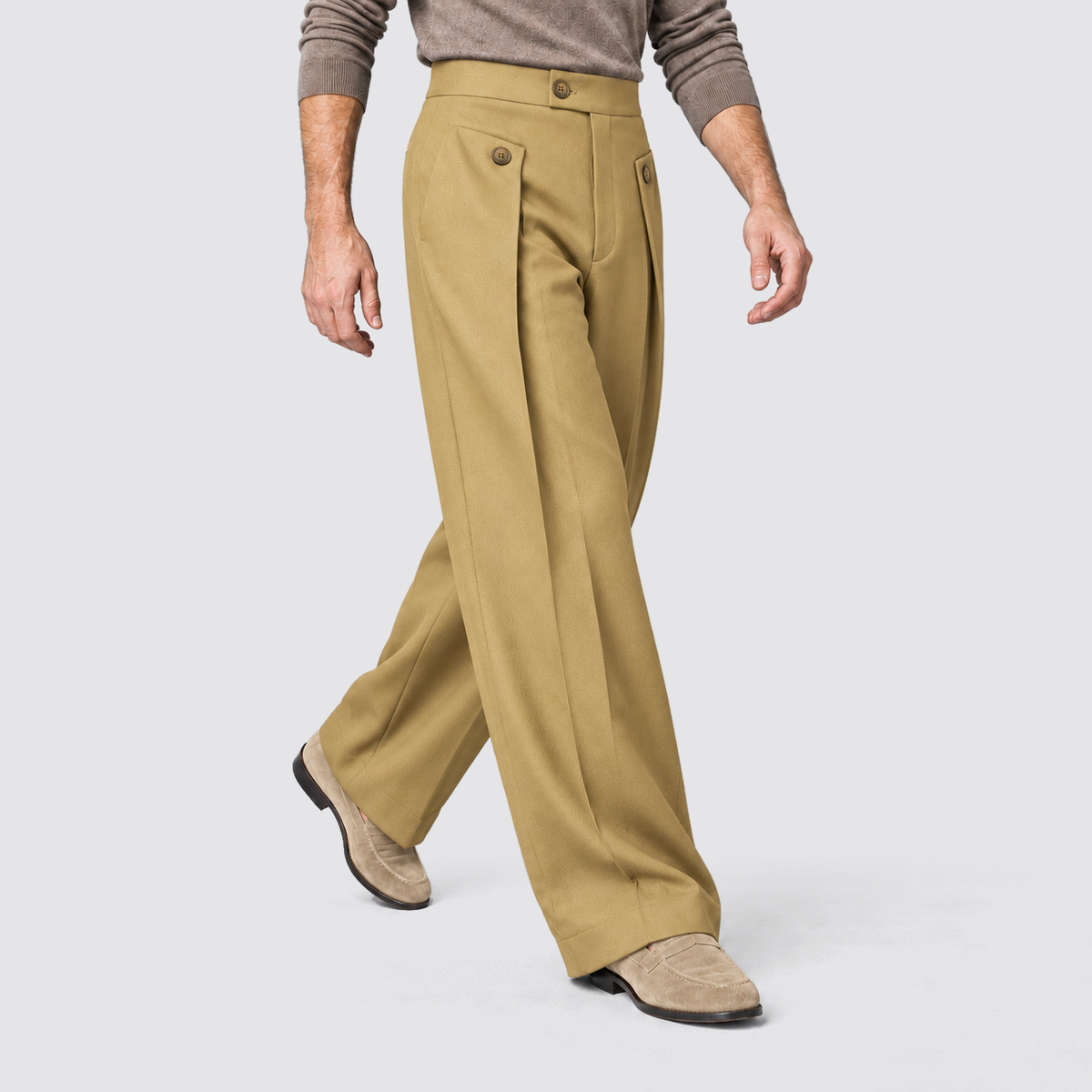 Rowenfield wide leg trousers - Khaki - lopend driekwart