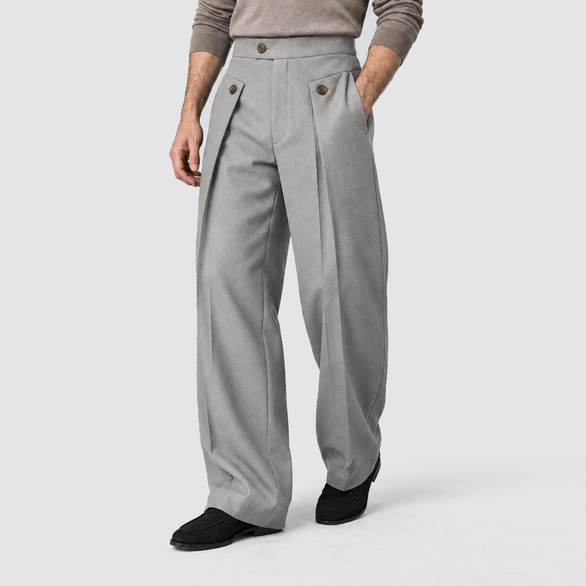 Rowenfield wide leg trousers - gray - ontspannen driekwart