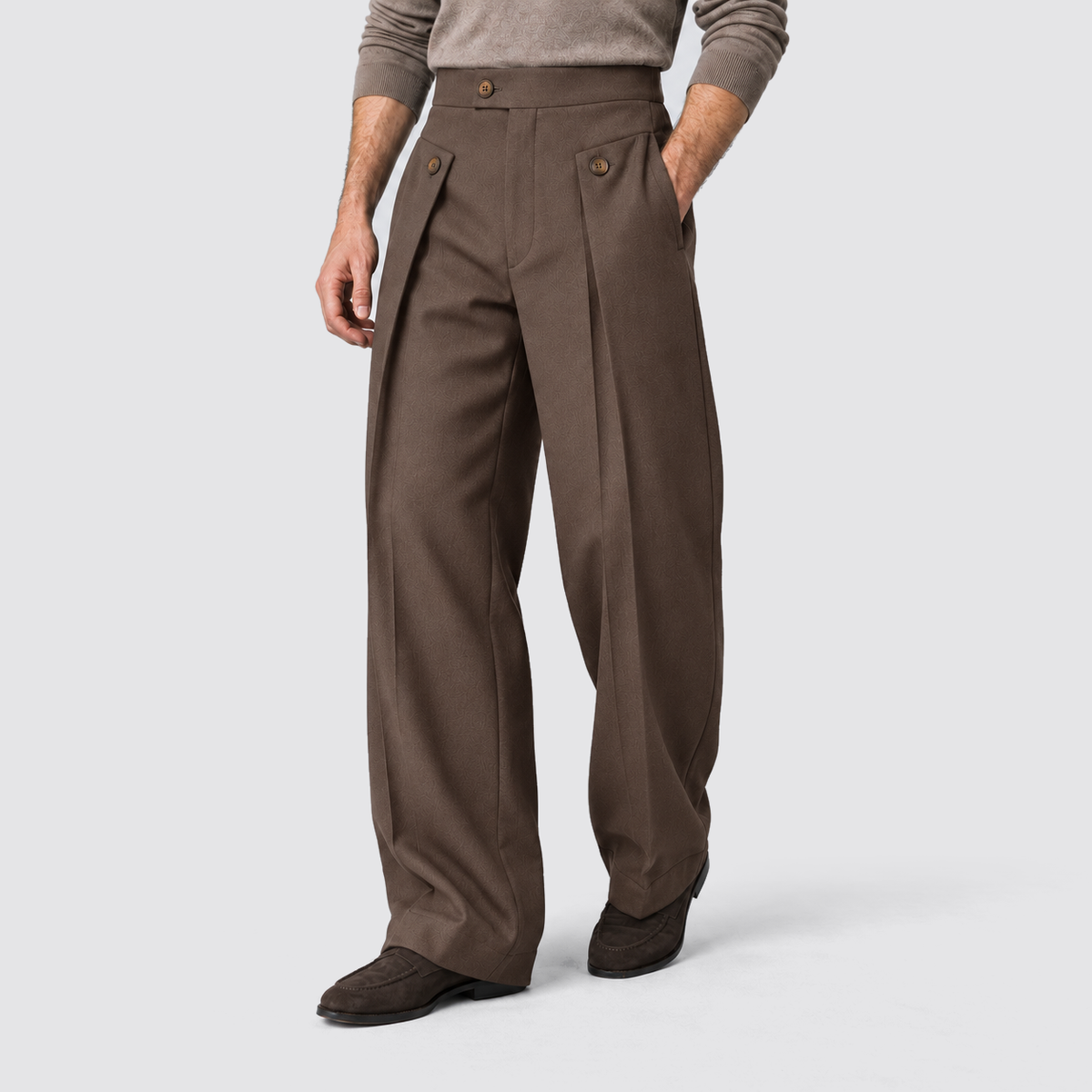 Rowenfield wide leg trousers - Brown - ontspannen driekwart