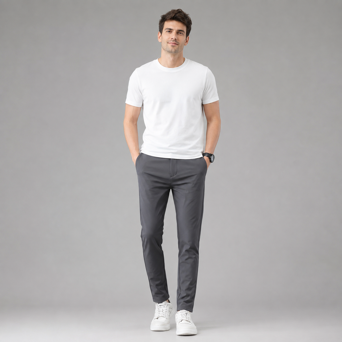 Rowenfield Men's Slim Fit Stretch Pants with Straight Leg  studio product photo