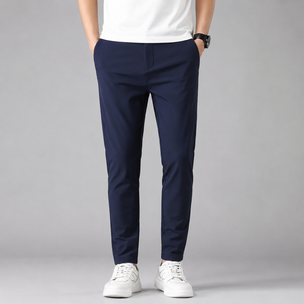 Rowenfield Men's Slim Fit Stretch Pants with Straight Leg Blue studio product photo