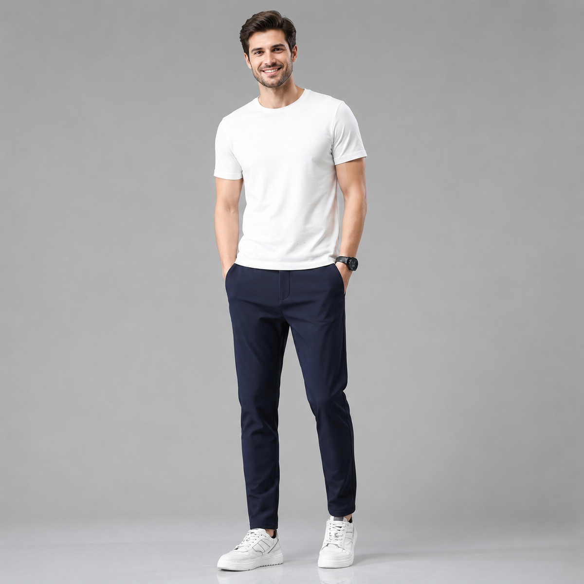 Rowenfield Men's Slim Fit Stretch Pants with Straight Leg  studio product photo