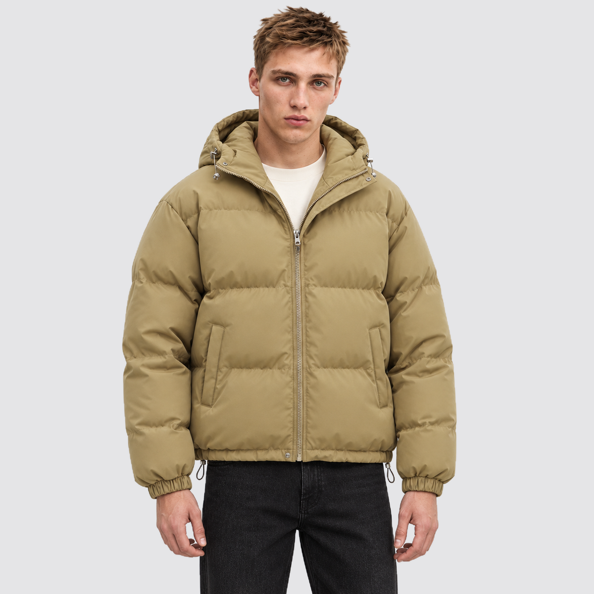 Rowenfield hooded puffer jacket - khaki - front