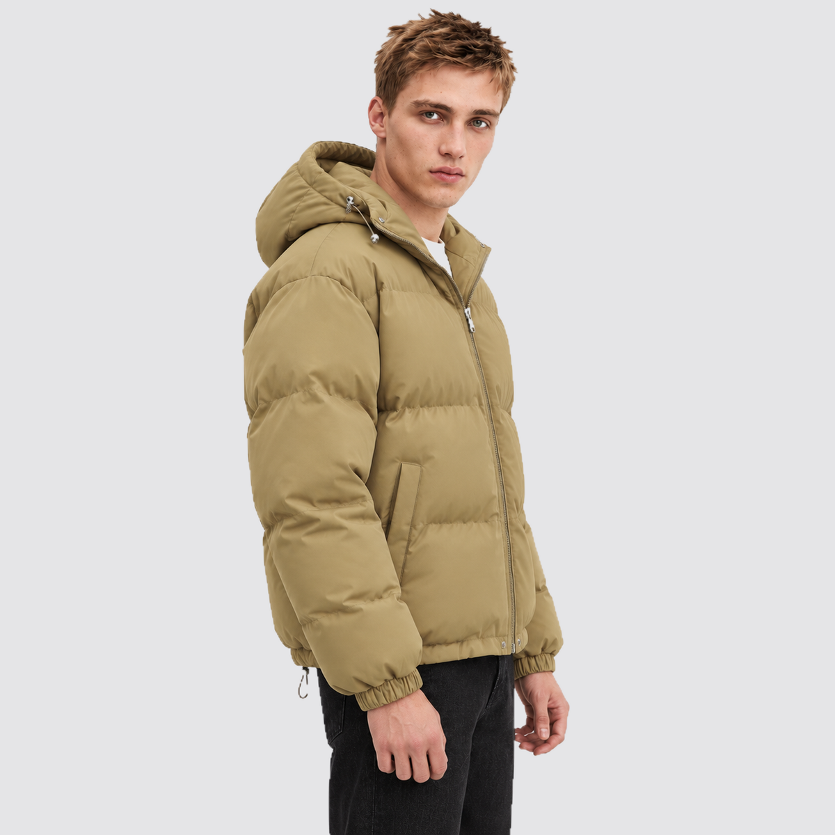 Rowenfield hooded puffer jacket - khaki - side