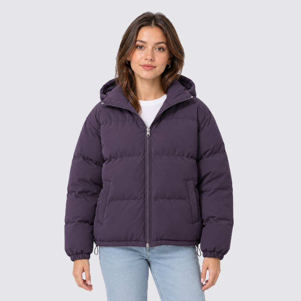 Rowenfield hooded puffer jacket - purple - front