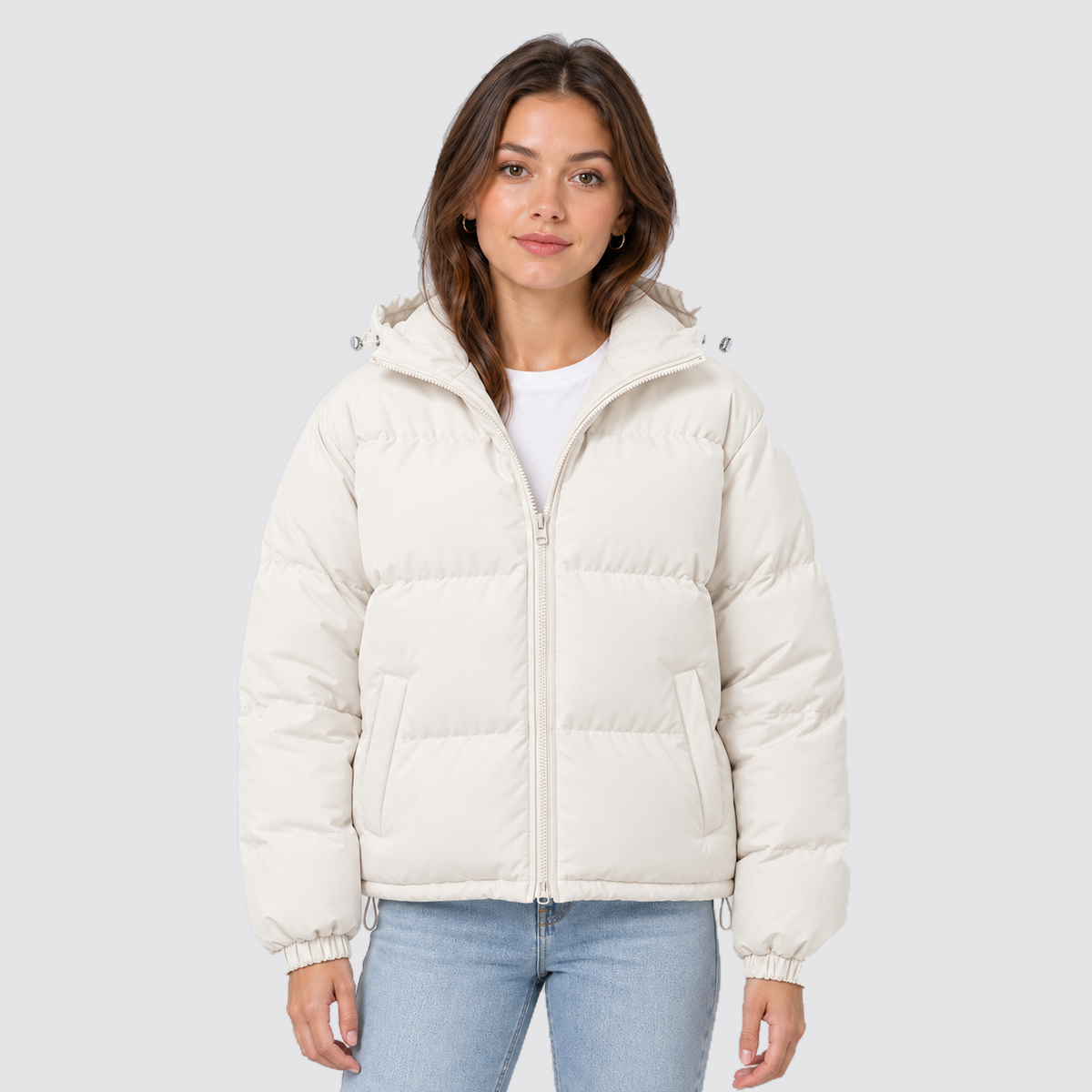 Rowenfield hooded puffer jacket - off-white - front