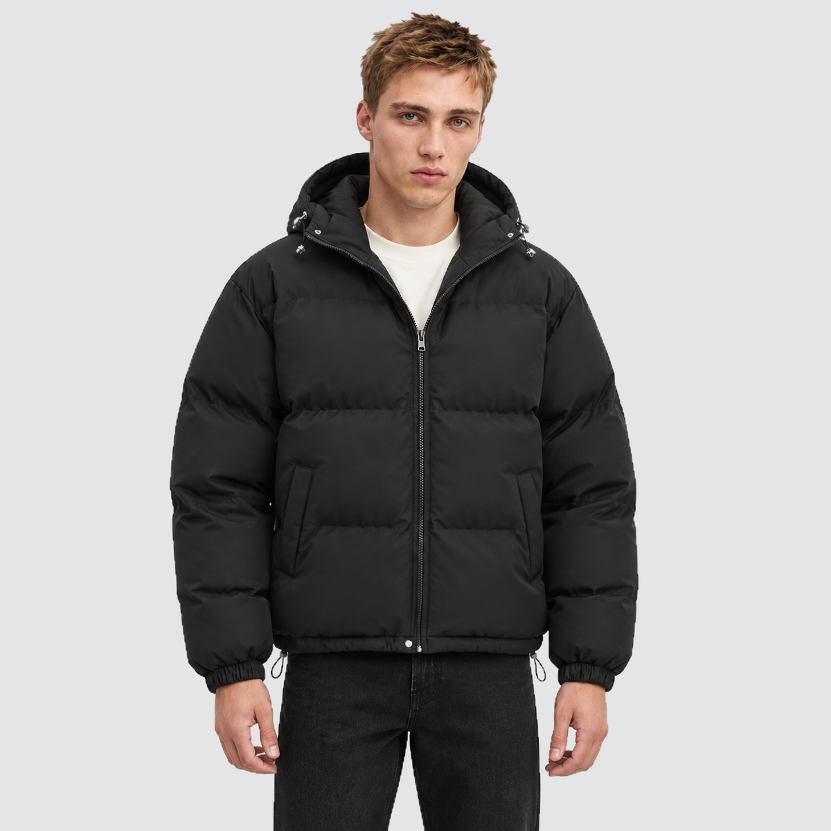 Rowenfield hooded puffer jacket - black - front